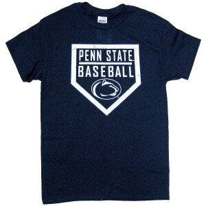 navy short sleeve t-shirt with Penn State Baseball and Athletic Logo inside home plate shape